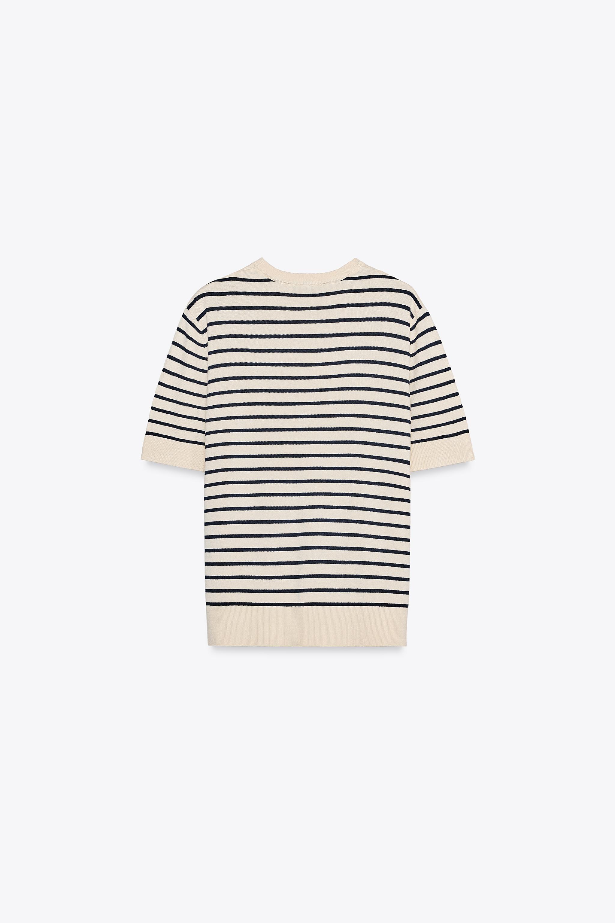 STRIPED SHORT SLEEVE KNIT JUMPER